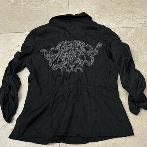 Women's Black Embroidered Button Up shirt Sz: L